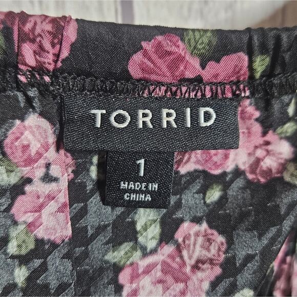 Torrid Rose Print Tea Length Woven Jacquard Lace Trim Cami Dress, sz 1 - Picture 6 of 8